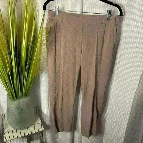 J Jill Women’s Petite S Tan Linen Stretch Wide Leg Crop Pants Beach Earthy Hobo - Picture 1 of 12